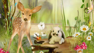 Fawn And Bunny Spending Time Together Wallpaper