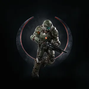 Fearless Doomguy In Quake Champions Action Wallpaper