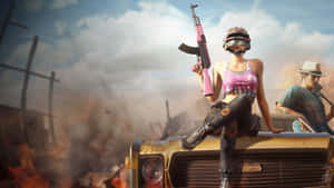 Fearless Pubg Warrior Girl In Pink Wallpaper