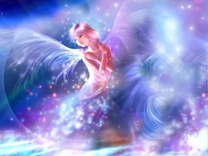 Female Angels In Heaven Violet Shining Background Wallpaper