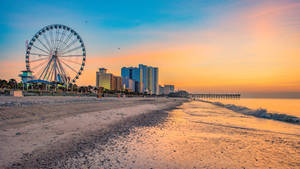 Ferris Wheel Beach Sunrise Scenery Wallpaper