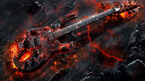 Fiery Electric Guitaron Lava Background Wallpaper