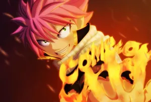 Fiery Natsu Dragneel In Action Wallpaper