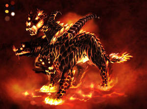 Fiery Scaled Cerberus Wallpaper