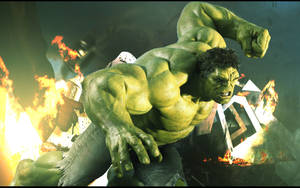 Fighting Hulk In Chaotic Background Wallpaper