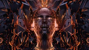 Fire Girl Robot Head Wallpaper