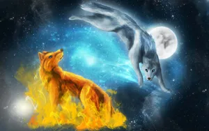 Fireand Ice Wolf Spirit Artwork Wallpaper