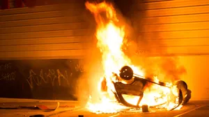 Firefighters Put Out An Intense Car Fire Wallpaper