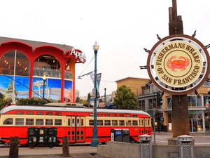 Fishermans Wharf Sign And Tram Wallpaper
