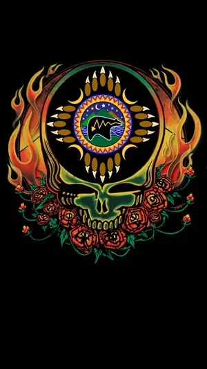 Flames On The Skull Icon Of Grateful Dead Iphone Wallpaper