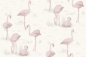 Flamingo White Pattern Wallpaper