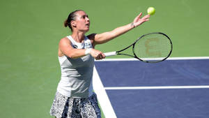 Flavia Pennetta Executing A Powerful Tennis Serve Wallpaper