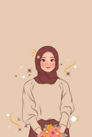 Flower Cartoon Hijab Wallpaper