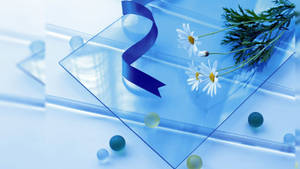 Flowers Blue Glass Background Wallpaper