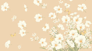 Flowery Beige Aesthetic Laptop Wallpaper