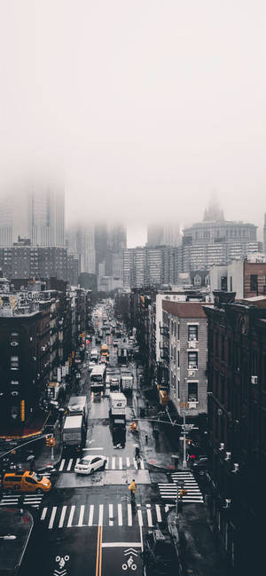 Foggy Busy Roads City Background Wallpaper