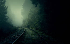 Foggy Dark Green Railway Aesthetic Wallpaper