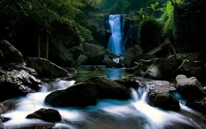 Forest Crystal Blue Waterfall Desktop Wallpaper