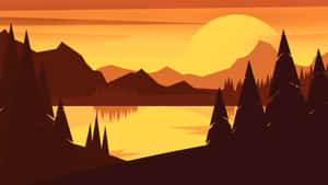 Forest Lake Mountain Landscape Vector Art Wallpaper