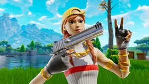 Fortnite Aura Skin Gun Pose Wallpaper