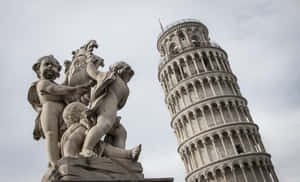Fountain Of Angels And The Tower Of Pisa Wallpaper