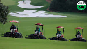 Four Golf Carts On A Green Grassy Field Wallpaper