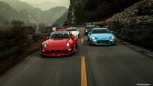 Four Racing Cars Focus Photography Wallpaper