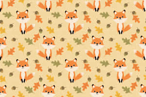 Foxes With Leaves And Leaves On A Yellow Background Wallpaper