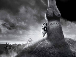 Frankenweenie Sparky Behind Tombstone Wallpaper