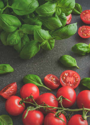 Fresh Basil And Cherry Tomatoes Wallpaper