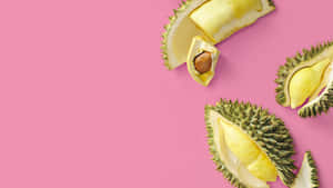 Fresh Durian Slices Pink Background Wallpaper