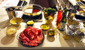 Fresh Ingredients Ready For Shabu-shabu Preparation Wallpaper