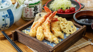 Fried Tempura And Tomatoes Wallpaper