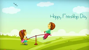 Friends Playing Seesaw Wallpaper