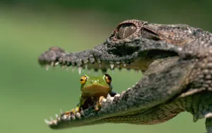 Frog Inside Caiman Mouth Wallpaper