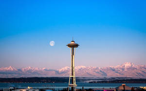 Full Moon Behind Space Needle Wallpaper