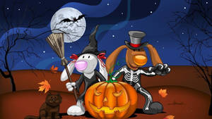 Funny Bunnies Cartoon Halloween Wallpaper