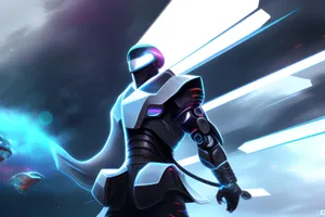 Futuristic Armored Figure Space Backdrop Wallpaper