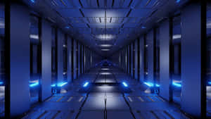 Futuristic Blue Lit Tunnel Wallpaper