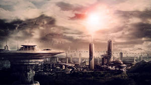 Futuristic City Black And White Wallpaper