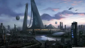 Futuristic City Poster Art Wallpaper