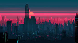 Futuristic Desktop With Pink Sky Wallpaper