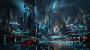 Futuristic Techno City Wallpaper