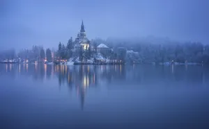 Fuzzy Scene At Lake Bled Wallpaper