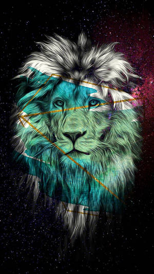 Galaxy Lion Green Aesthetic Wallpaper