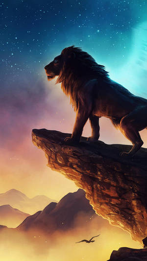 Galaxy Lion On Cliff Wallpaper