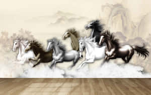 Galloping Seven Horses Artwork Wallpaper