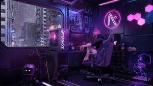 Gaming Room Cyberpunk Anime Girl Wallpaper