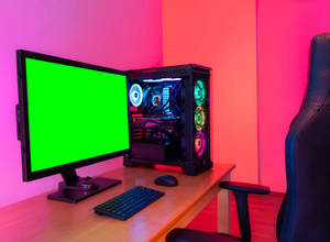 Gaming Set Up With Green Screen Background Wallpaper
