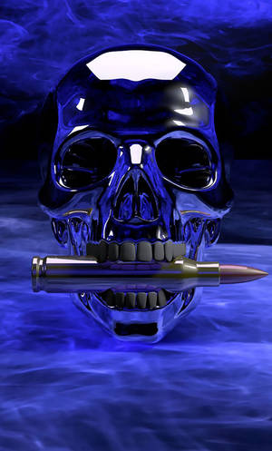 Gangster Skeleton Biting A Bullet Wallpaper